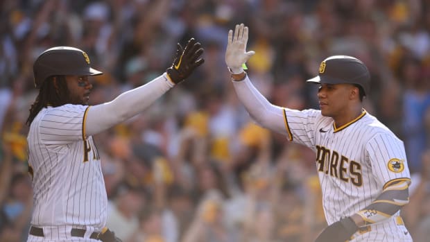 Juan Soto and Josh Bell of the San Diego Padres